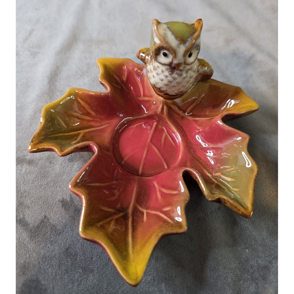 Owl Candle Holder‎ Bird Sitting On Leaf Fall Decor